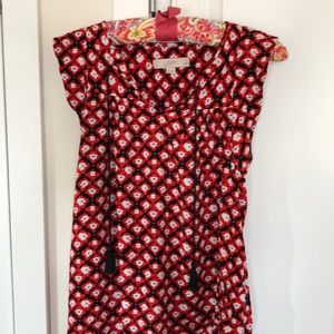 Loft Red Floral Tassel Shift Dress Sz XXSP